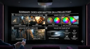 Infographic summarising why HDR is a valuable feature for upgrading your home cinema projector setup.