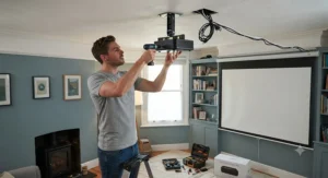 User mounting a lightweight laser projector under £1000 to the ceiling for a permanent cinema experience.