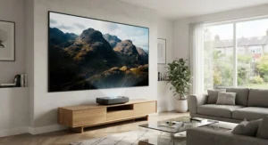 An ultra short throw projector paired with an ambient light rejecting (ALR) screen, providing excellent contrast in a brightly lit room.