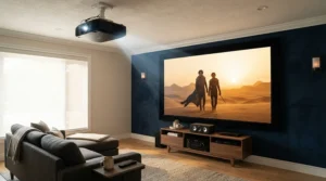 Pairing a high-end 4K laser projector with a fixed frame screen for dedicated cinema room.