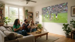 High sports viewing brightness delivered by a gaming projector under £1000 in a flat.