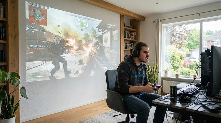 Competitive gaming setup featuring low latency mode on a gaming projector under £1000.