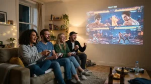 A multiplayer tournament night hosted with a portable gaming projector under £1000.
