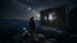 A premium home cinema projector demonstrating exceptional native contrast ratio on a cinematic display.