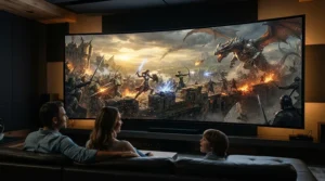 Tear-free gameplay showcased through a premium projector for gaming with variable refresh rate support.