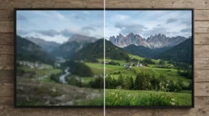 Visual comparison showing enhanced clarity and sharpness on a 4K projector screen