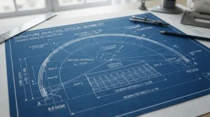 A technical diagram illustrating the screen curvature radius of a curved projector screen for optimal viewing