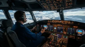 A flight simulation enthusiast using a curved projector screen for gaming to achieve a wraparound field of view.