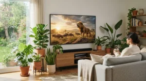 Colour-accurate HDR10 content being played on a high gain screen for HDR projectors during daylight hours.