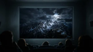Demonstrating peak brightness and contrast levels on a high gain screen for HDR projectors in a room with windows.